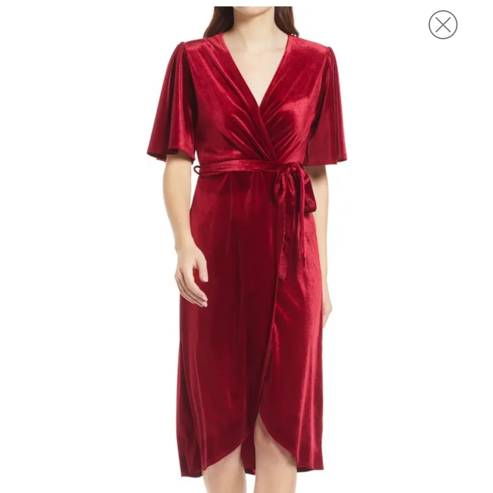 Red velvet wrap midi dress, fraiche by j size Small from Nordstrom